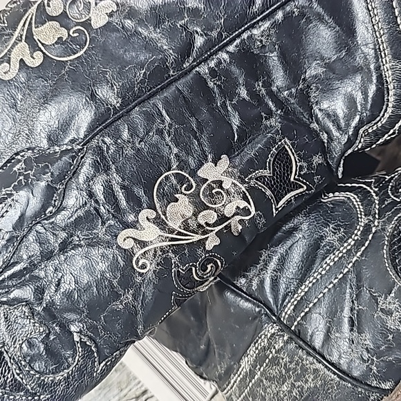 CORRAL C2108 black distressed snip toe cowgirl boots exotic lizard inlay sz 7.5 - Picture 6 of 7